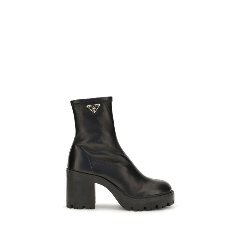 Prada Black Calf Leather Bos Taurus Ankle Women's Boots
